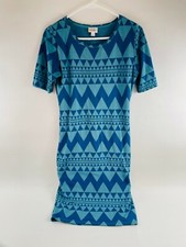 LuLaRoe Dress Women's Size Small Blue Herringbone Print Short Sleeve Maxi Julia