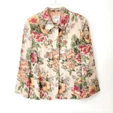 Talbots Petites Floral Linen Blazer Cottagecore Romantic Vintage
