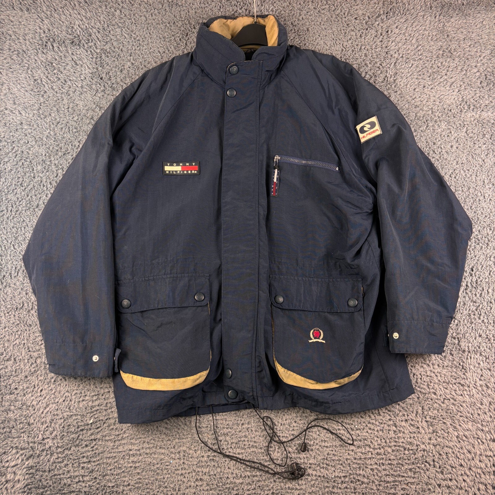 Vintage Tommy Hilfiger Men's Large Blue Sailing 3-in-1 Rain Fleece Y2K Coat