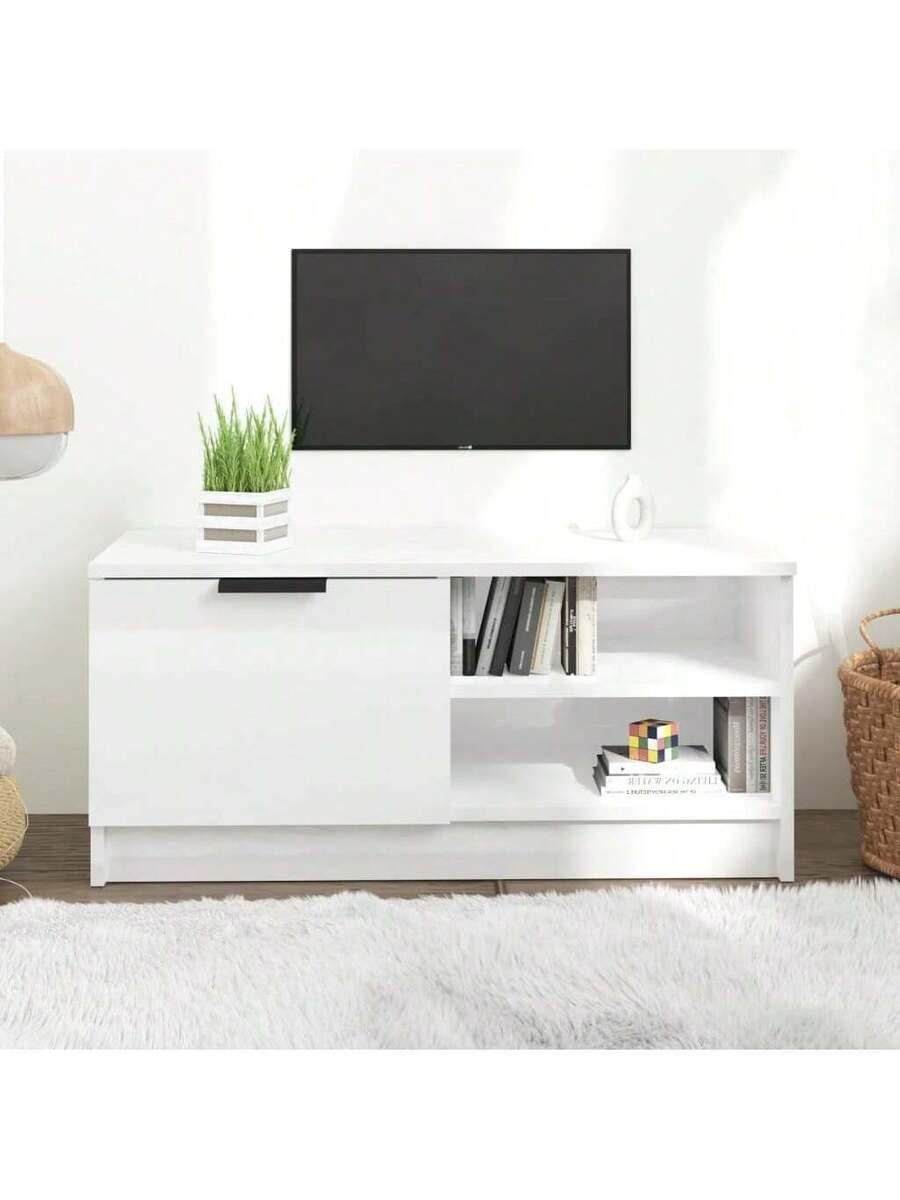 TV Cabinet High Gloss White 80x35x36.5 Cm Engineered Wood