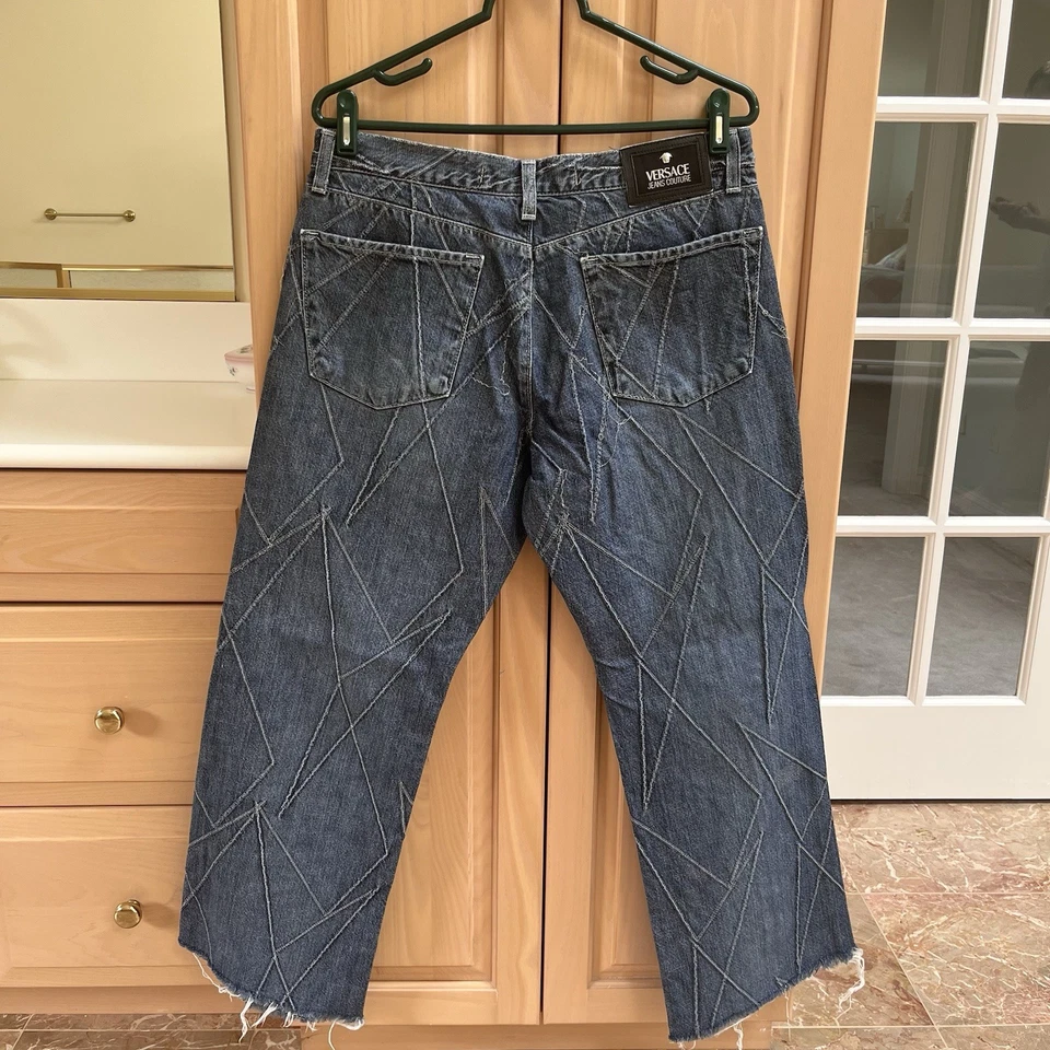 Pantalones de mezclilla Versace Couture DARK INDIGO para hombre 32x28 cintura pierna recta vintage Y2K en muy buen estado+ Foto 3 de 4