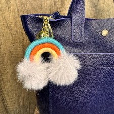Macrame Rainbow Purse Charm Macrame Fuzzy Blue Keychain NeW FAST SHIP Bag Flair