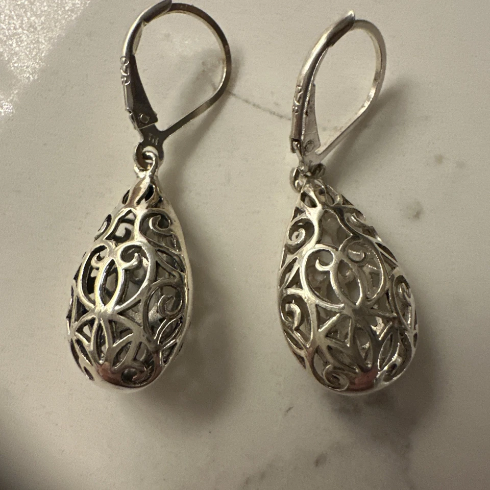 925 Sterling Silver Antique Filigree Light-Weight Drop Dangle Earrings for Women - Image 2 of 4