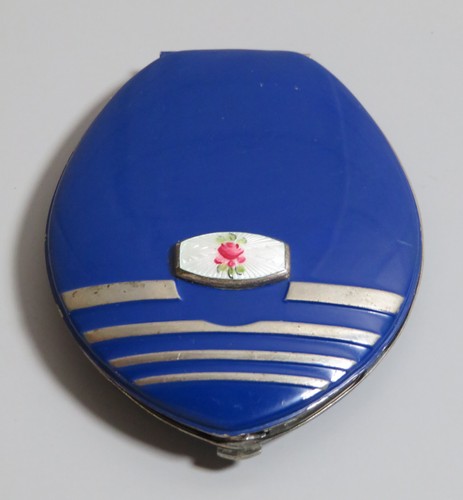 Vintage American Elgin Guilloche Cobalt Blue Tear Drop Compact Art Deco c1930's
