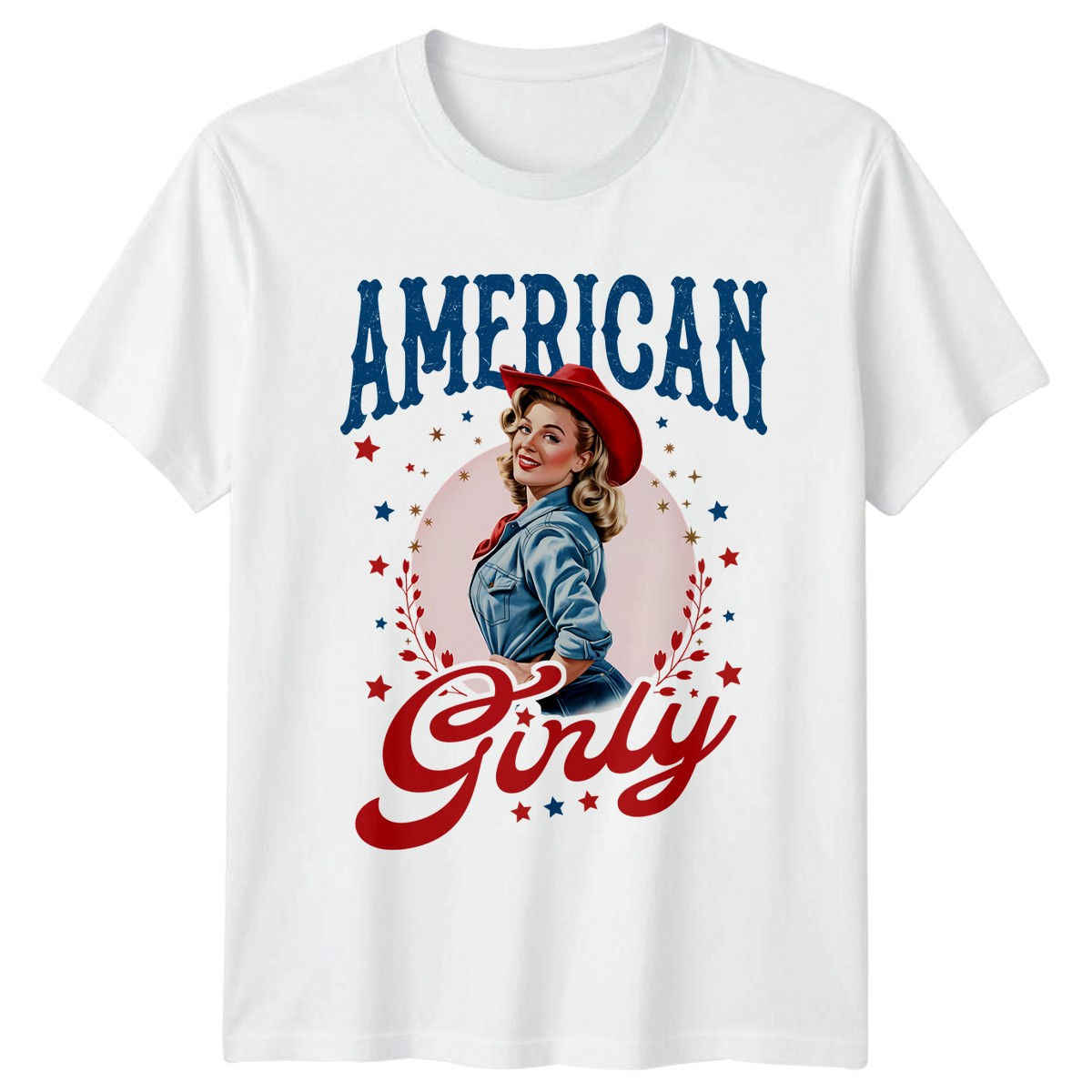American Girly Pin-up Western Americana Mens Womens Graphic T-Shirt