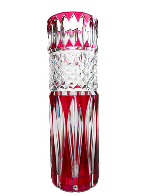 Val Saint Lambert - Ruby Red - Cut to Clear Crystal Vase 7 3/4'' Tall - Signed