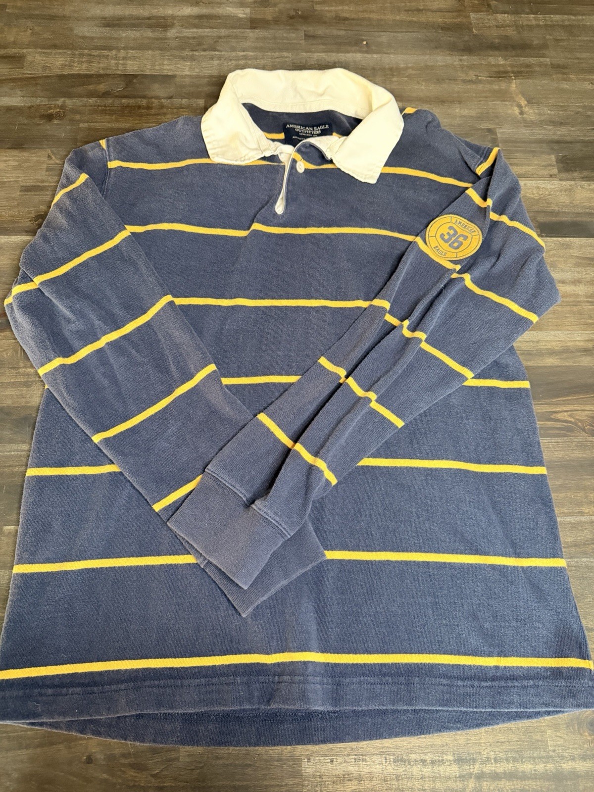 Vintage American Outfitters S Polo Long Sleeve Shirt Yellow Strips Navy