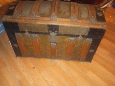 Antique Victorian Dome Top Steamer Trunk 1880s Camelback Chest Vintage Travel