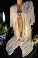 Vtg Satin Soft Light Pink Baby Pink Night W Frilly Ruffle WRAP Peignoir Robe SM