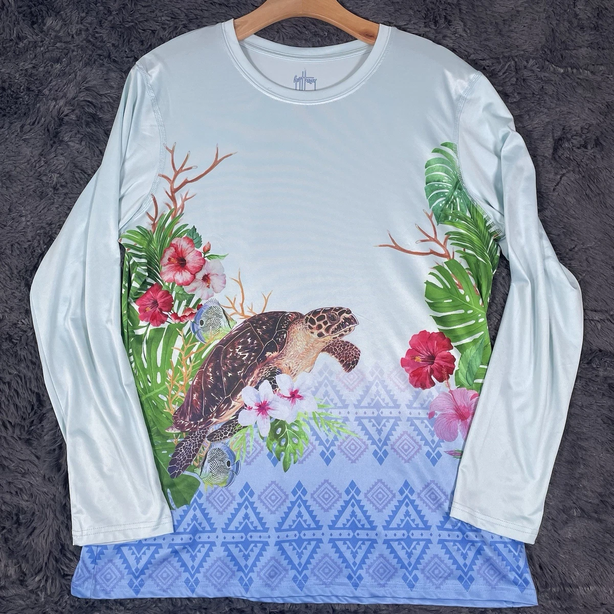 Chemise Guy Harvey Femme XL Manches Longues Hawaïenne Perroquets Fleurs