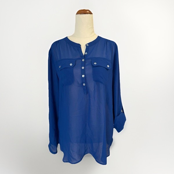 Atmosphere Size 10 (UK) Bright Blue Button Up Shirt Adjustable Sleeves 