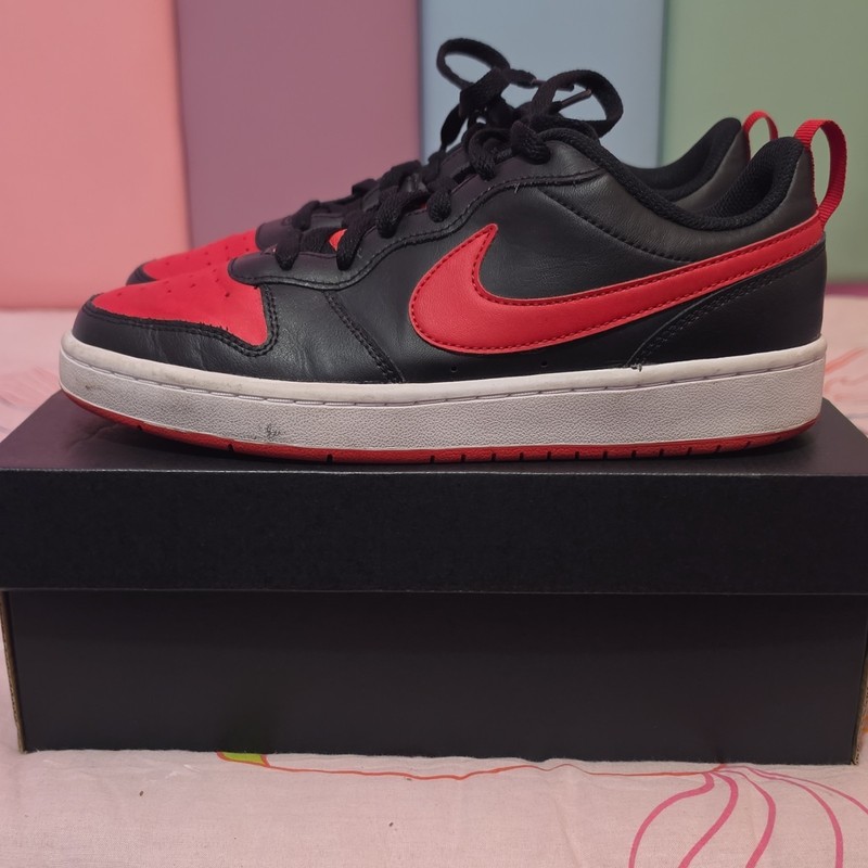 Nike Air Jordan 1 Low Black Red Boys' Sneakers Size 7Y BQ5448-007 Leather