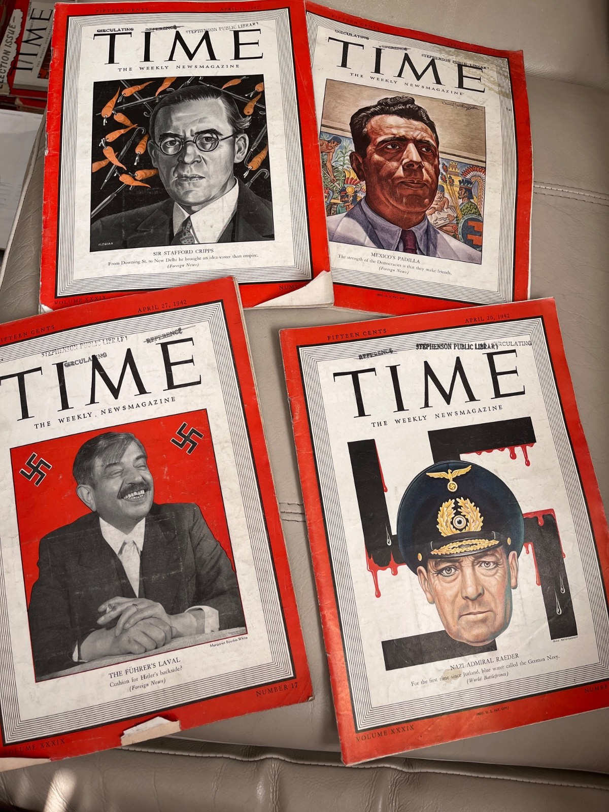 Time Magazine April 6, 13, 20, 27, 1942 The Fuhrer's Laval, Nazi Admiral Raeder