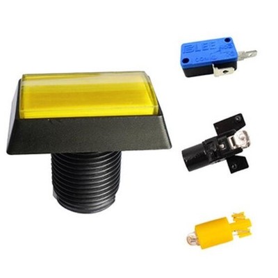1Pc Yellow Arcade Square Rectangle Buttons LED Push Illumilated w/ Microswitch.