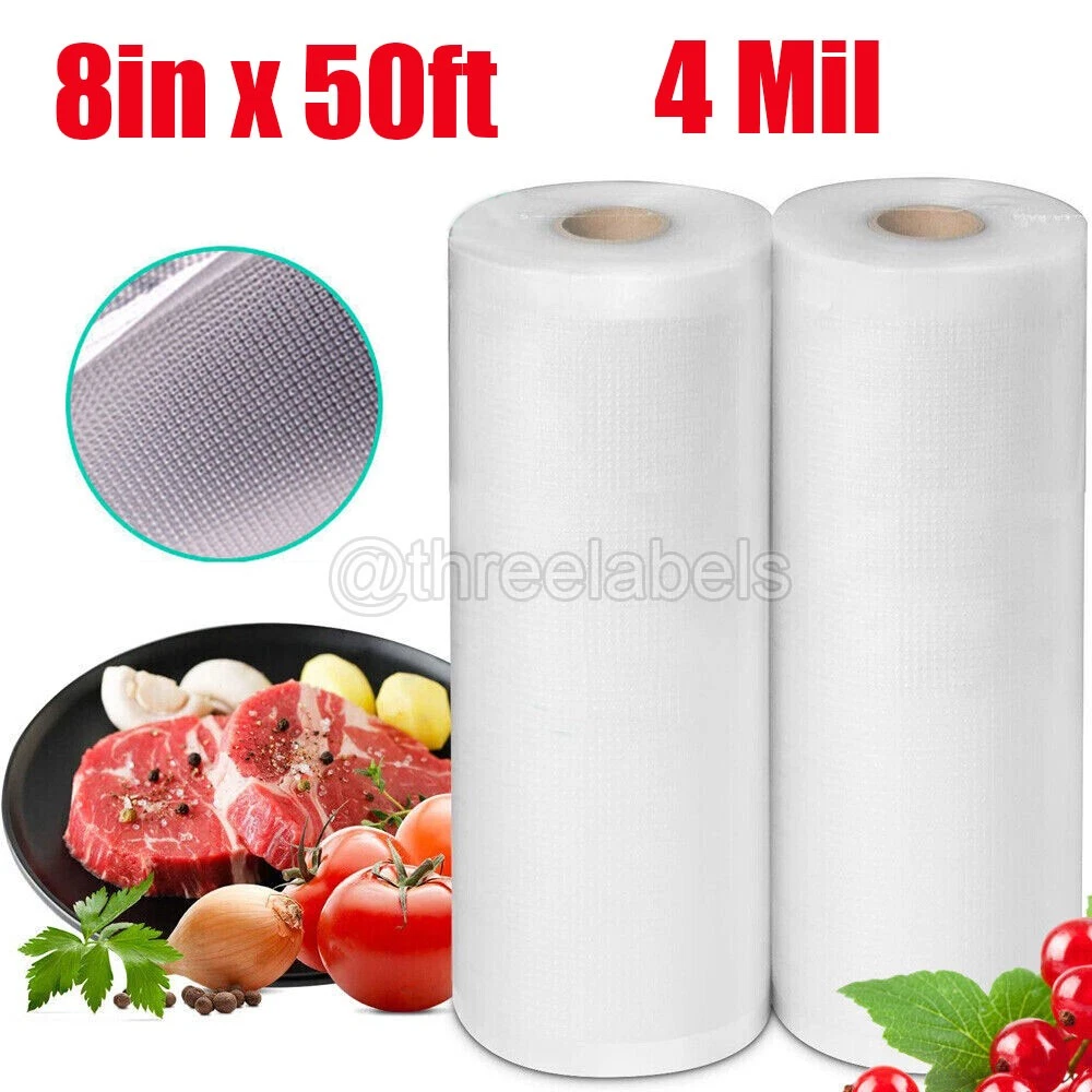 1-10 Rolls 8"x50' Vacuum Sealer Bags For Food Saver Embossed Bags 4 Mil 50 Feet