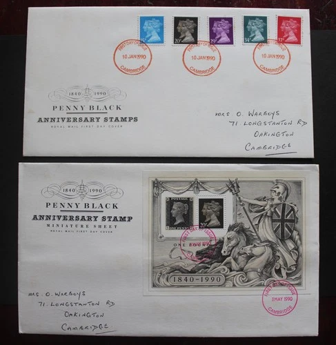 GB - 1990 SCARCE PENNY BLACK ANNV. SET & S/SHEET FIRST DAY COVERS RR