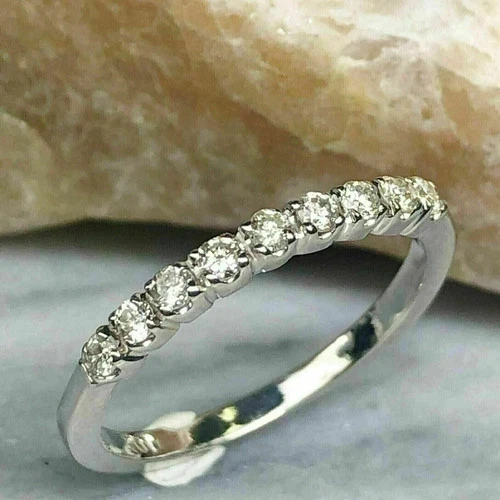2 Ct Round Real Moissanite 14K White Gold Plated Eternity Engagement Band Ring