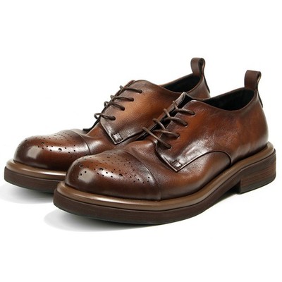 Handmade Flat Shoes Men Cow Leather Formal Dress Sneakers Retro Carved Patterns
