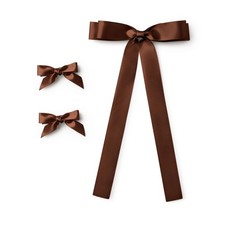 Satin Hair Bows Set of 3, 2 Mini Ribbon Bows and 1 Thick Ribbon Bow with Tail...