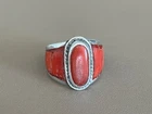 Sterling Silver Vintage Ring 10.85 GRAMS Size 7.5 Coral Southwestern 105