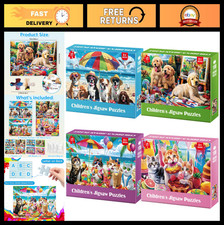 4 Pack 100 Piece Jigsaw Puzzles for Kids 4-10, Dog Cat Educational Toys, Gifts