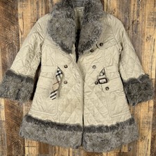 Burberry Cream  Grey Fur Lined Quilted Coat Jacket Girls Size 8Y/128cm