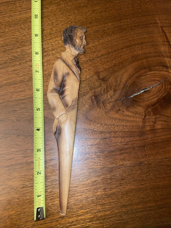 Antique Abraham Lincoln Carved Wooden Letter Opener, Wood Art Product