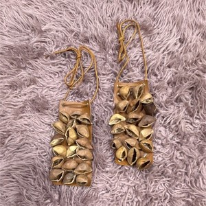 Pair of Chajchas Seed Shakers Natural Seed Leather Percussion Instrument 8”x3”
