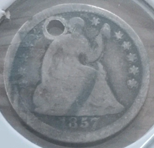Holed 1857 Sitting Liberty Silver Half Dime
