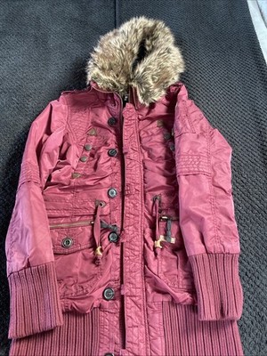 2012 Khujo Parker Coat Women's Size M Uk10 Burgundy Great Condition