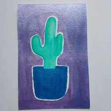 Sindy Fuhr Gouache Painting Hand Made Plant Original Art Title Glitter Cacty B