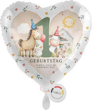 Folienballon Herz Farmtiere, Geschenk 1. Geburtstag für Jungen oder Mädchen, Hel