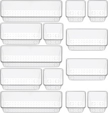 12 Piece Clear Drawer Organizer Set, 3 Sizes Bathroom Vanity Organizer Trays and