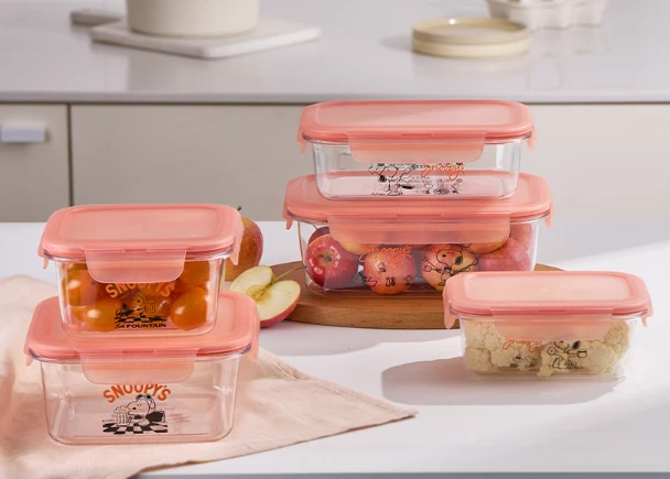 Lock & Lock x Peanuts Snoopy Tabletop Airtight Container Rectangular 6P Set - Image 2 of 4