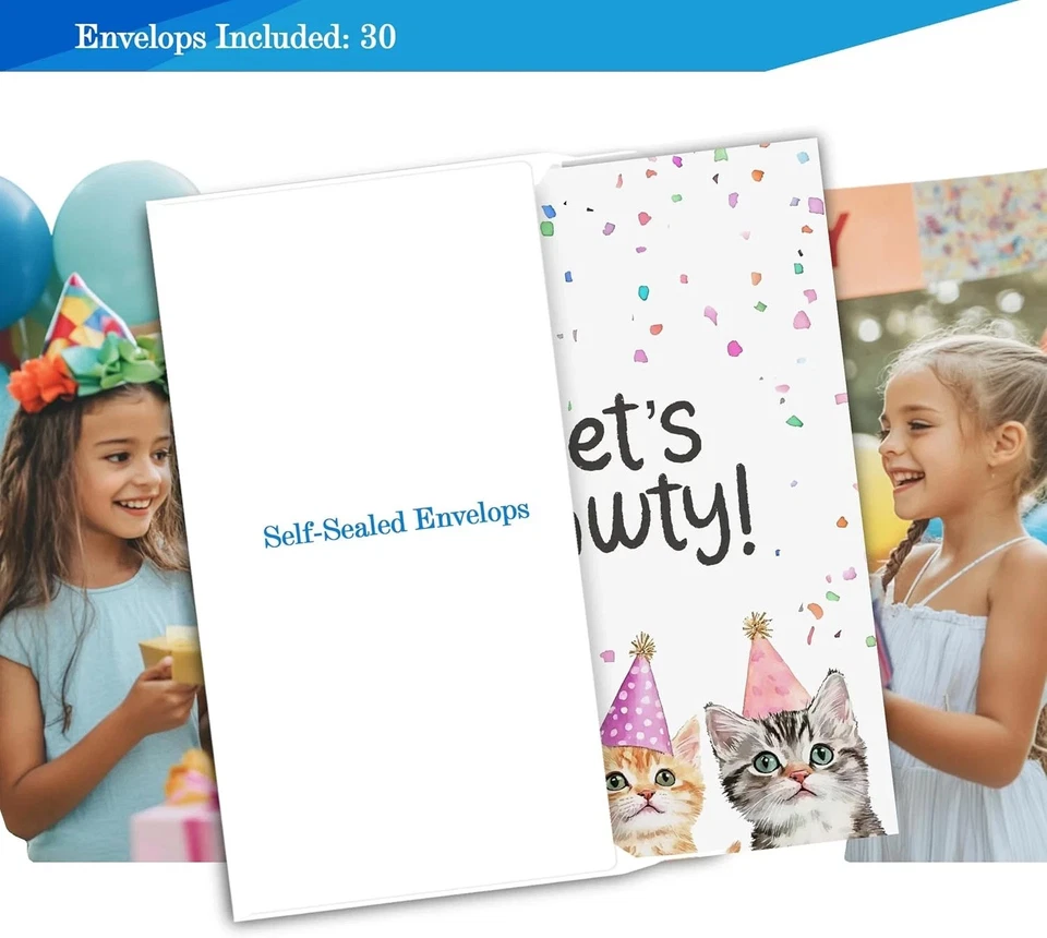 Invitaciones de cumpleaños para gatos para niñas, niños, pata de gato invitaciones de fiesta de cumpleaños... Foto 2 de 3