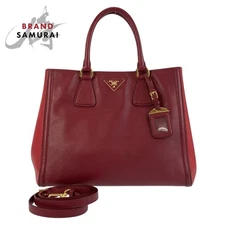 Prada Saffiano Leather Tote Shoulder Bag Red Womens 2Way Used