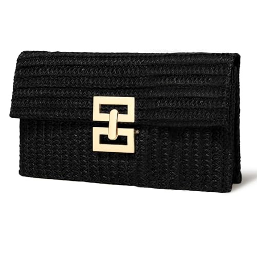 Straw Clutch Purse Crossbody Bag for Women Designer Evening Black-no Chain