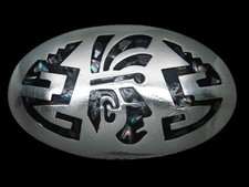 UE01161 VINTAGE 1970s TRADITIONAL ABALONE SOUTHWEST DESIGN ART BELT BUCKLE