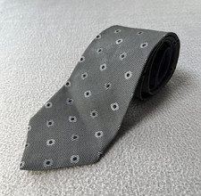Vintage Tommy Hilfiger Tie Mens Grey Navy Geometric Dot Silk Made In USA 