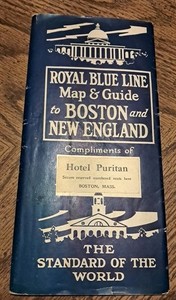 1926 Royal Blue Line Map&Guide Boston&New England Hotel Puritan Tour Brochure 