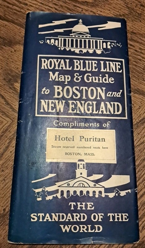 1926 Royal Blue Line Map&Guide Boston&New England Hotel Puritan Tour Brochure 