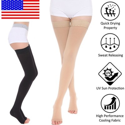 Medical Open Toe Thigh High Socks Graduated Support for Varicose Veins, Edema