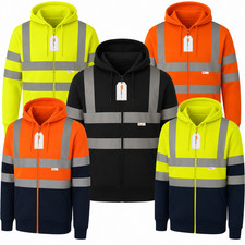 Hi Vis Zip Hoodie EN ISO 20471 Class 3 RIS-3279-TOM Fleece Lined Reflective PPE