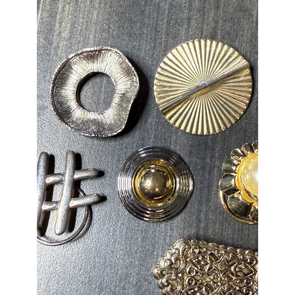 Lote de 7 pines de solapa adornados tono plata dorado vintage para bufanda Foto 3 de 4