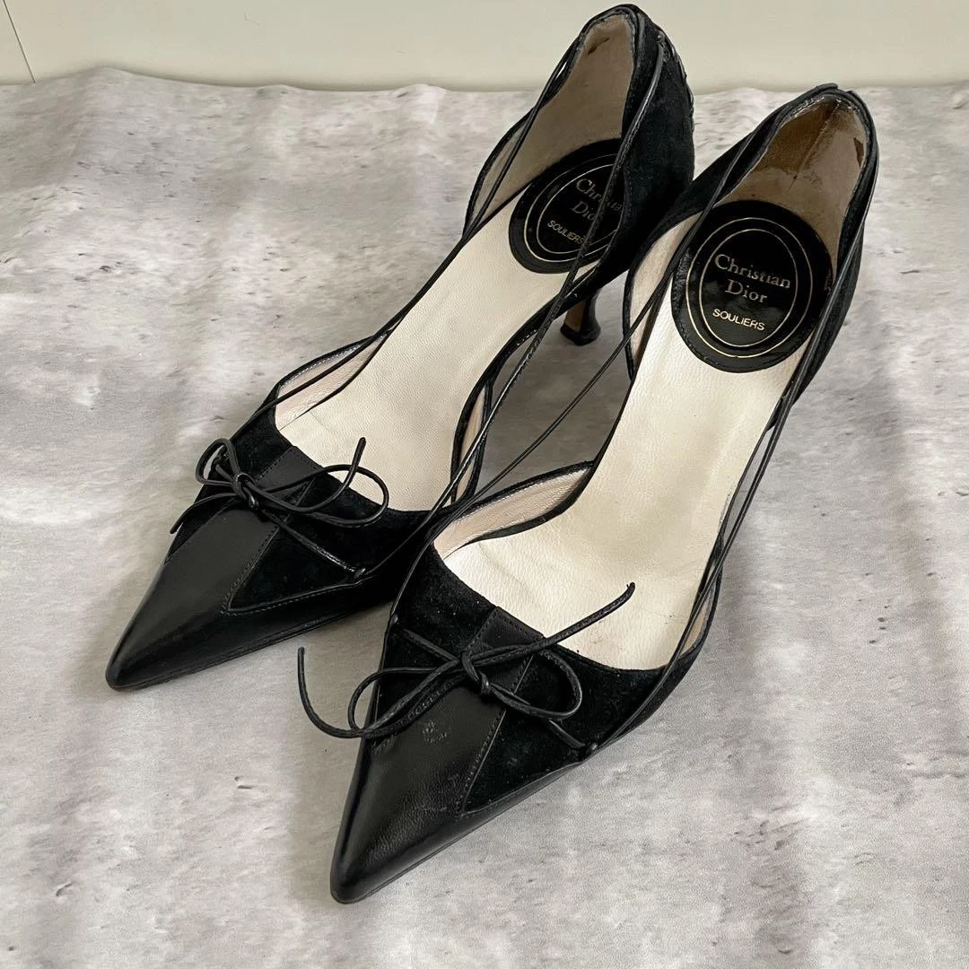 Escarpins Christian Dior talon ruban cuir/suède noir EU36/US6 65362c