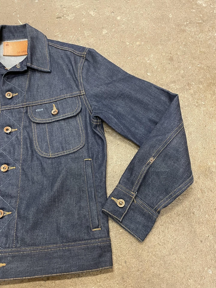 Gustin Denim Jacket Mens Small 38 Dark Indigo Trucker Made in USA Button Front - Image 3 of 4