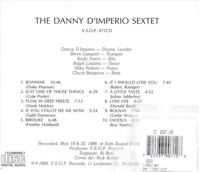 DANNY D'IMPERIO DANNY D'IMPERIO SEXTET NEW CD