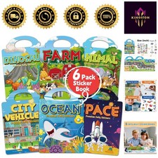 Portable Travel Sticker Activity Books for Kids Ages 3-6 - Waterproof Washable