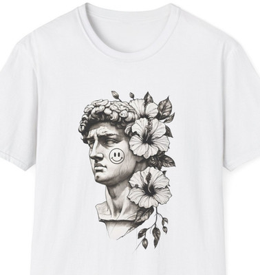 Floral David Statue T-Shirt, Art Lover Gift, Trendy Graphic Shirt, Everyday