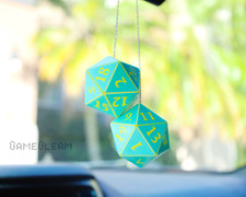 D20 Car Dice 2 Teal Blue Yellow - Holographic Dnd Hanging Mirror Charms D20 Car Dice 2 Teal Blue Yellow - Holographic Dnd Hanging Mirror Charms